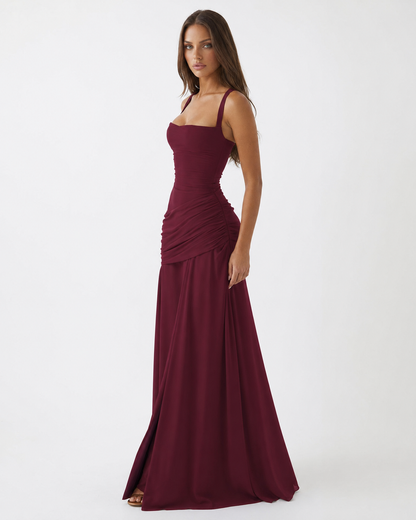 VALENTINA - Vestido Maxi con Escote Cuadrado y Espalda Ajustable