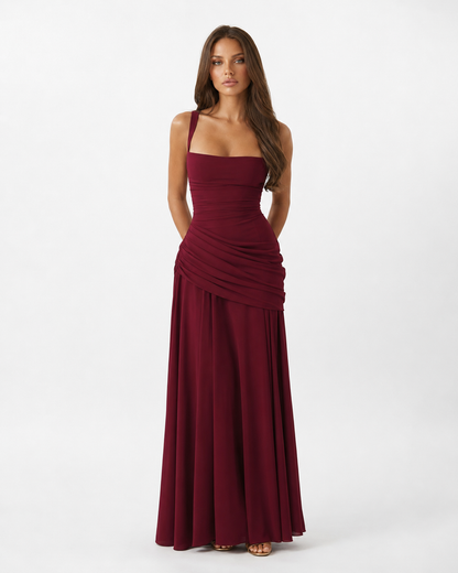 VALENTINA - Vestido Maxi con Escote Cuadrado y Espalda Ajustable