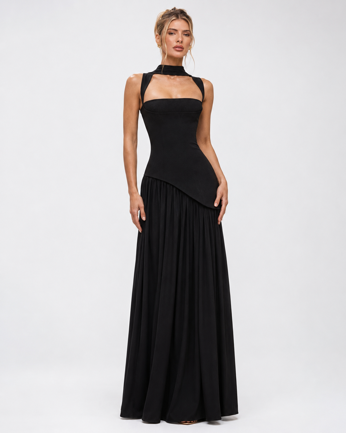 ARIANA - Vestido Maxi Corsé con Abertura y Pañuelo