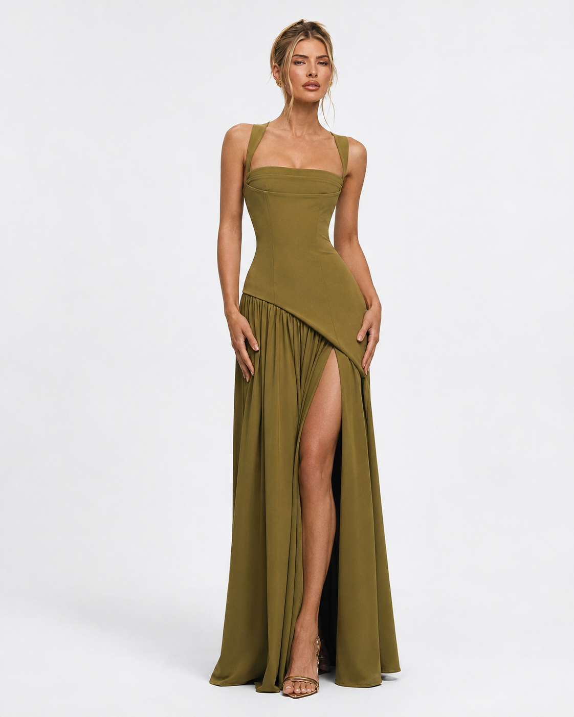 ARIANA - Vestido Maxi Corsé con Abertura y Pañuelo