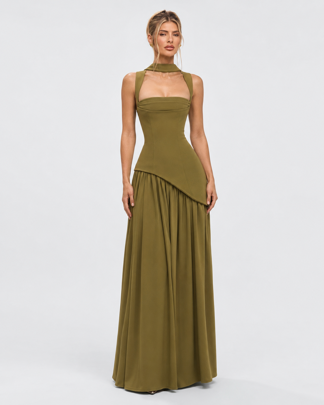 ARIANA - Vestido Maxi Corsé con Abertura y Pañuelo