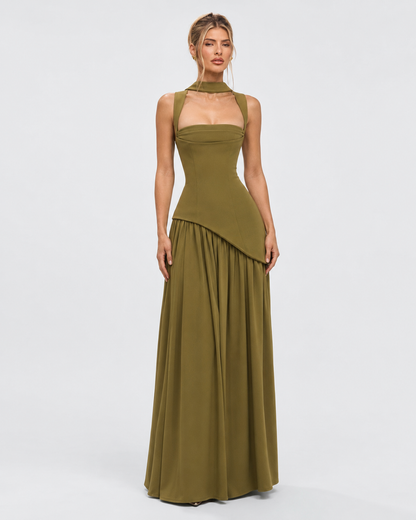 ARIANA - Vestido Maxi Corsé con Abertura y Pañuelo