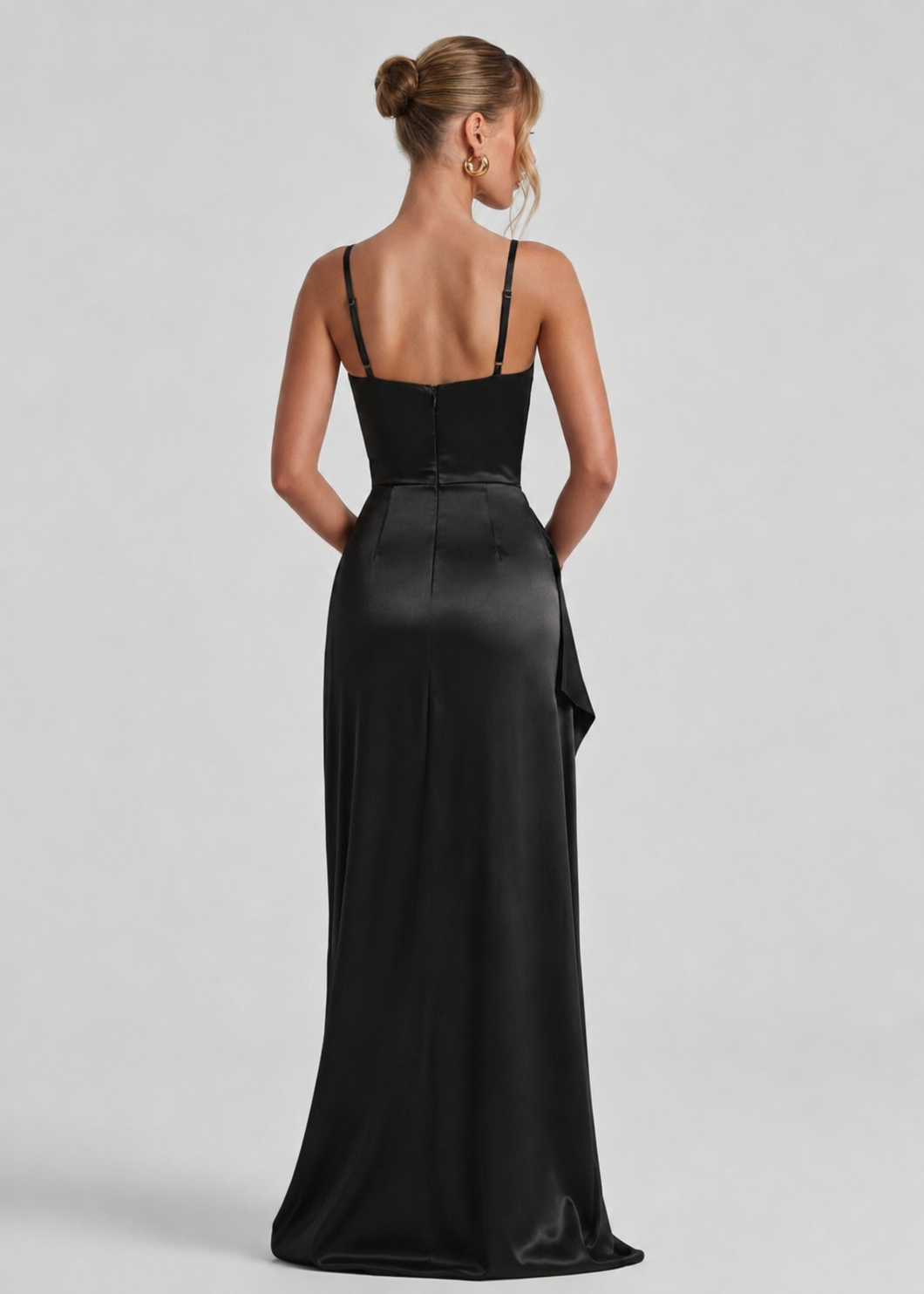 AFTER HOURS - Vestido Maxi Satinado con Tirantes Cruzados y Abertura