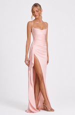 AFTER HOURS - Vestido Maxi Satinado con Tirantes Cruzados y Abertura