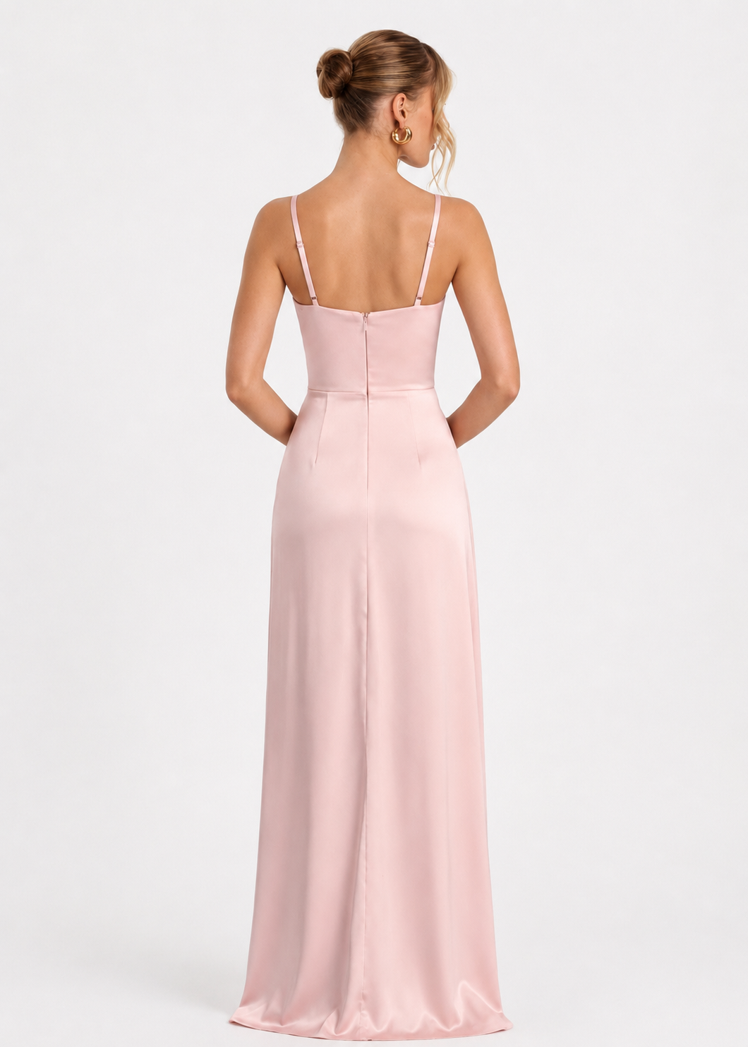 AFTER HOURS - Vestido Maxi Satinado con Tirantes Cruzados y Abertura