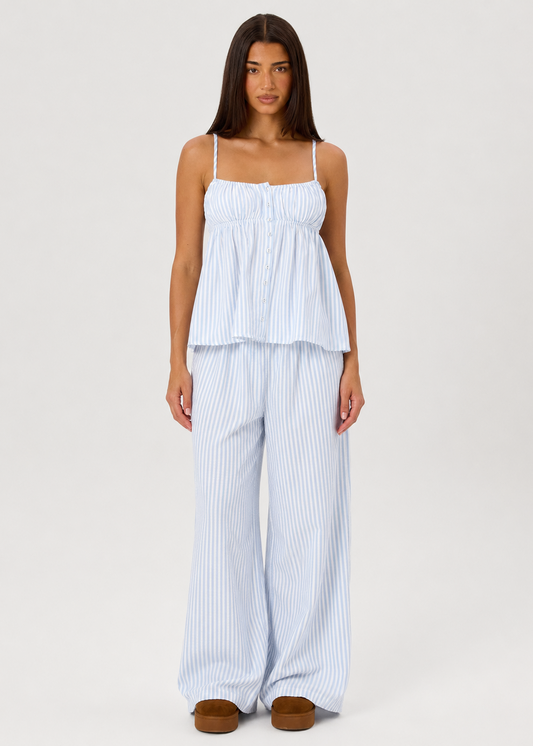 MAELIA - Conjunto de Pijama de Rayas con Pantalón Ancho