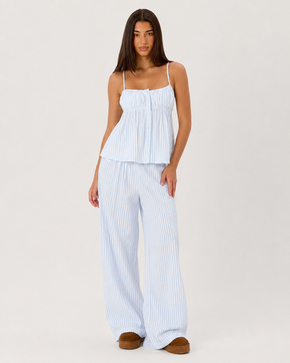 MAELIA - Conjunto de Pijama de Rayas con Pantalón Ancho