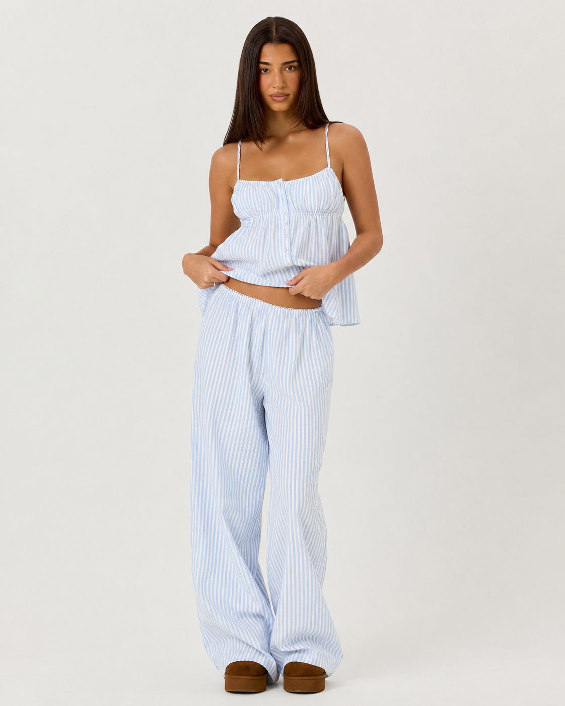 MAELIA - Conjunto de Pijama de Rayas con Pantalón Ancho