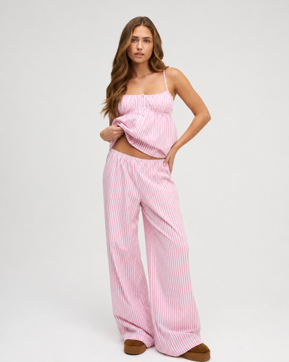 MAELIA - Conjunto de Pijama de Rayas con Pantalón Ancho