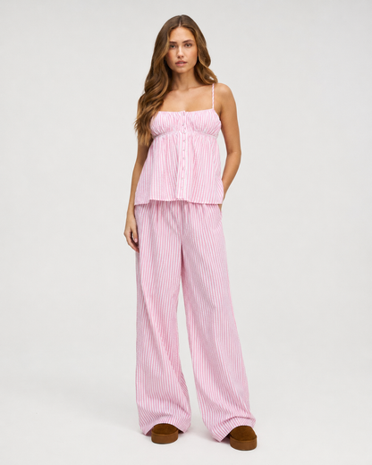MAELIA - Conjunto de Pijama de Rayas con Pantalón Ancho