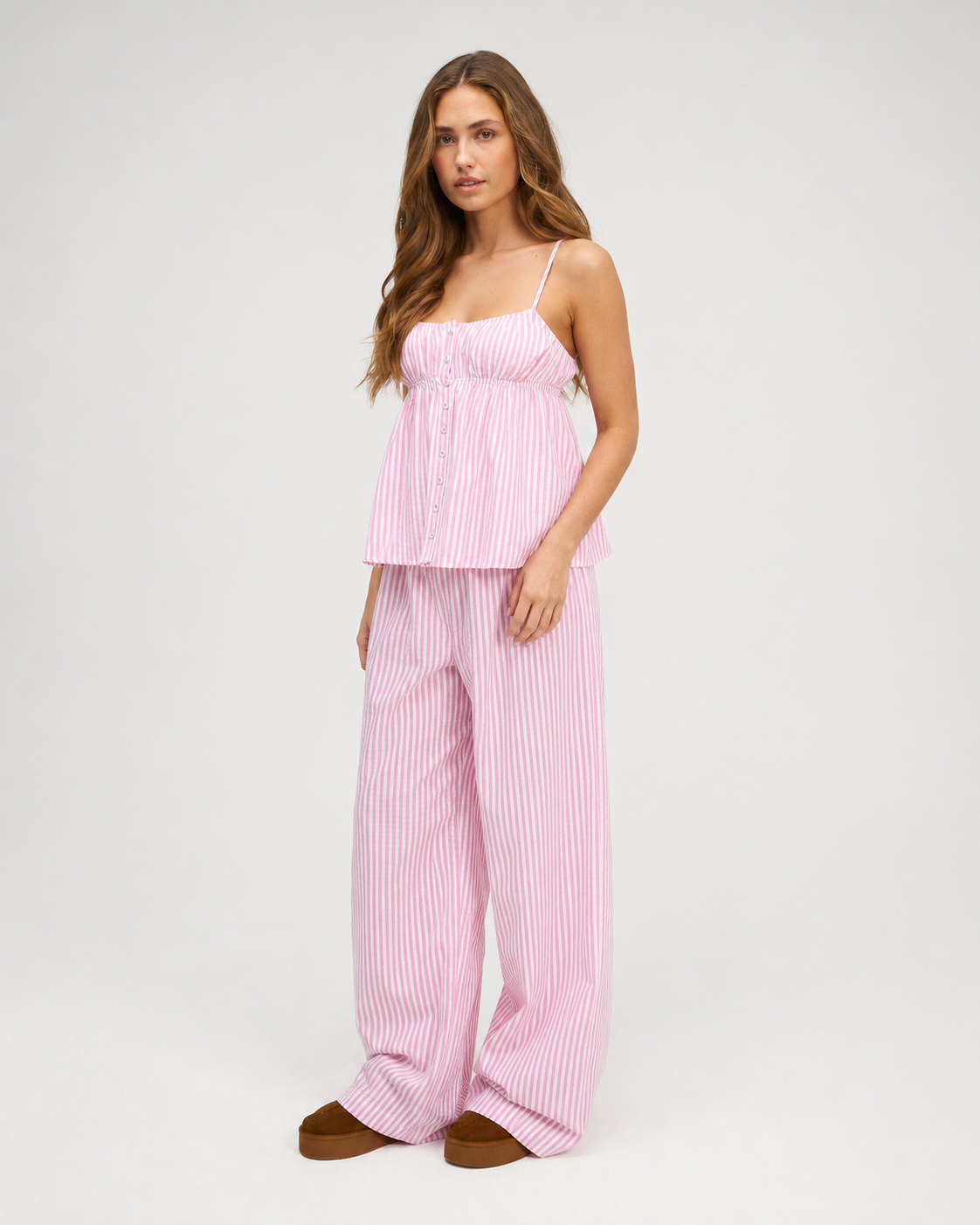 MAELIA - Conjunto de Pijama de Rayas con Pantalón Ancho