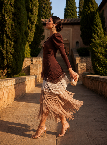 KARINA - Vestido elegante con flecos.