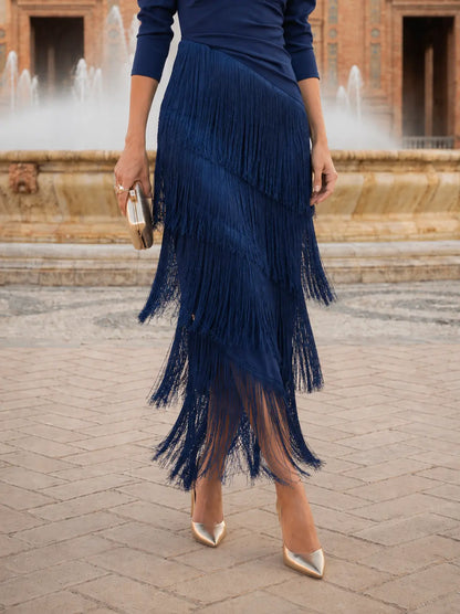 KARINA - Vestido elegante con flecos.