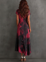 Beatrice | Vestido Midi Cruzado con Estampado Abstracto, Burdeos