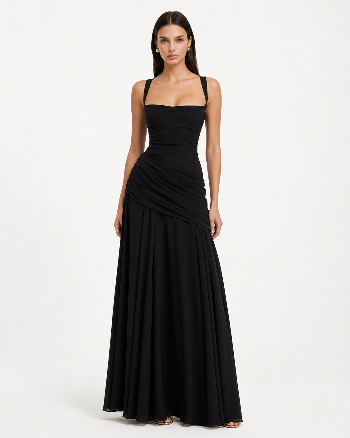 VALENTINA - Vestido Maxi con Escote Cuadrado y Espalda Ajustable