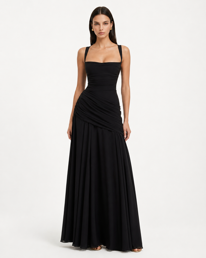 VALENTINA - Vestido Maxi con Escote Cuadrado y Espalda Ajustable