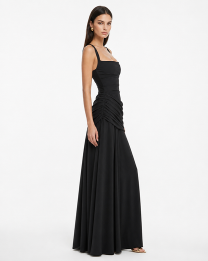 VALENTINA - Vestido Maxi con Escote Cuadrado y Espalda Ajustable