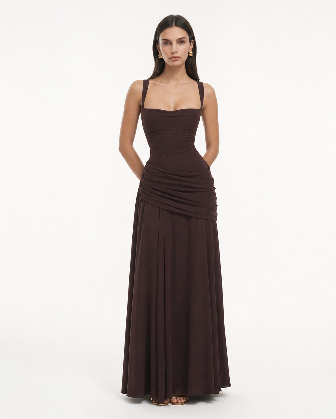 VALENTINA - Vestido Maxi con Escote Cuadrado y Espalda Ajustable