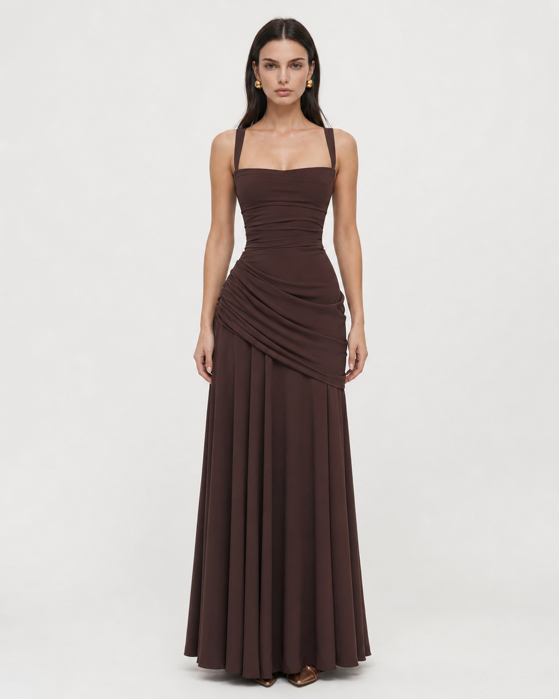 VALENTINA - Vestido Maxi con Escote Cuadrado y Espalda Ajustable