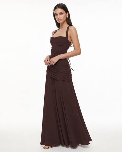 VALENTINA - Vestido Maxi con Escote Cuadrado y Espalda Ajustable
