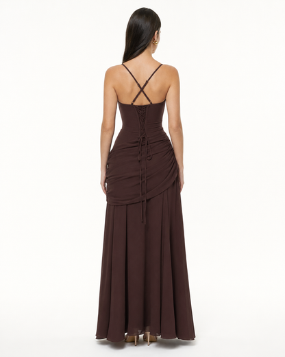 VALENTINA - Vestido Maxi con Escote Cuadrado y Espalda Ajustable