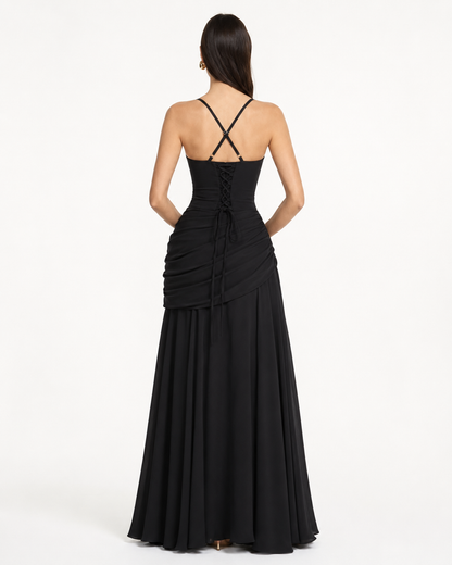 VALENTINA - Vestido Maxi con Escote Cuadrado y Espalda Ajustable