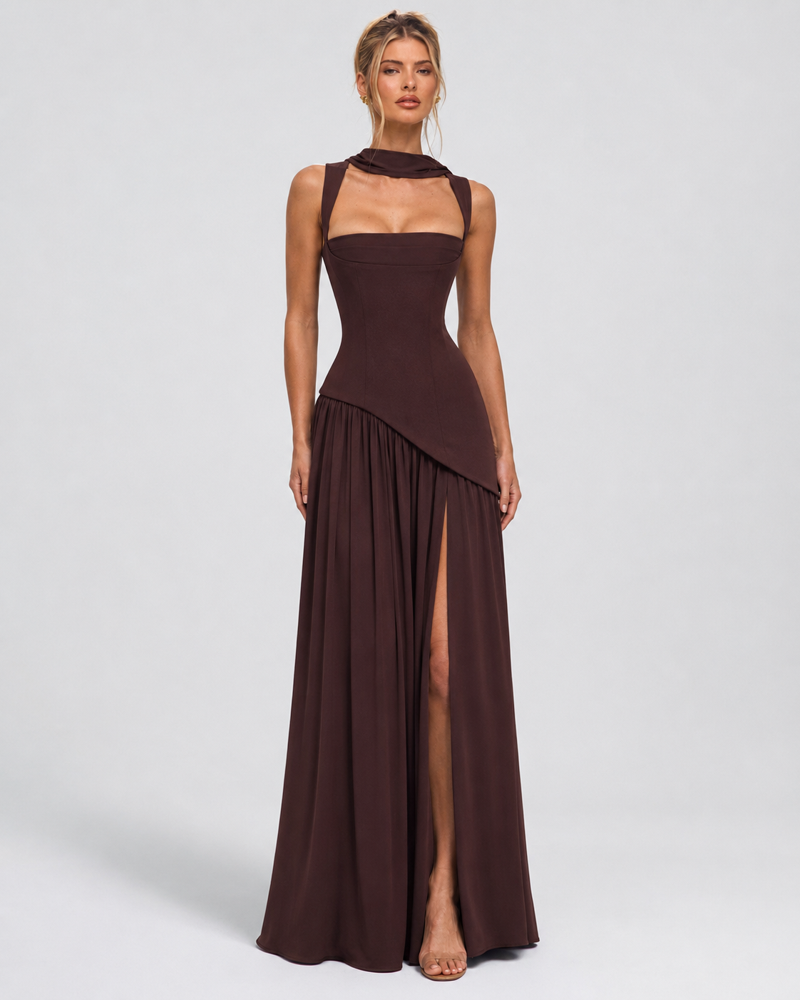 ARIANA - Vestido Maxi Corsé con Abertura y Pañuelo
