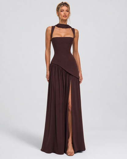 ARIANA - Vestido Maxi Corsé con Abertura y Pañuelo
