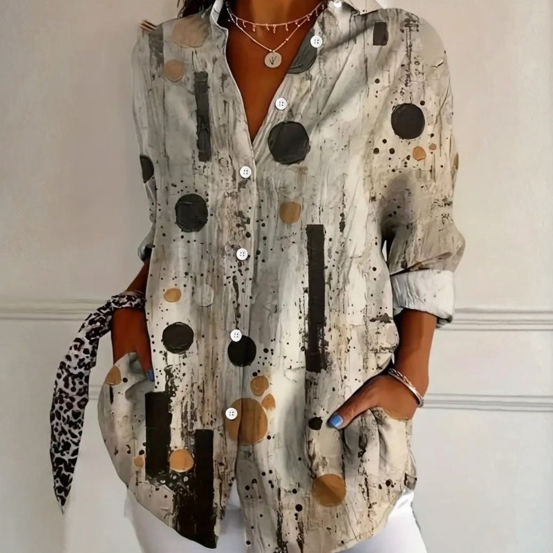 CASSANDRA - Blusa de Manga Larga con Estampado y Cuello de Solapa