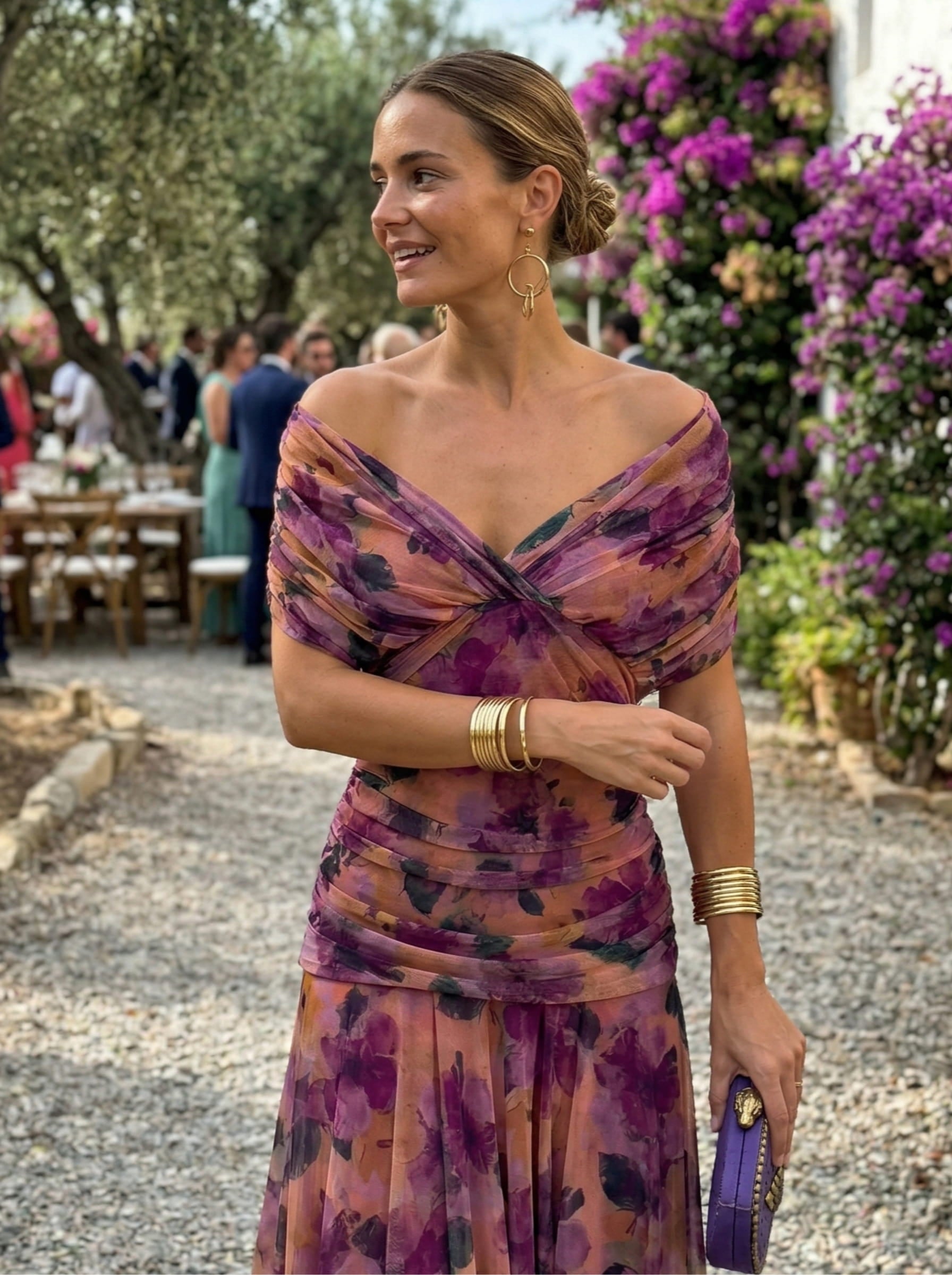 Vestido largo con escote en v - Floral S