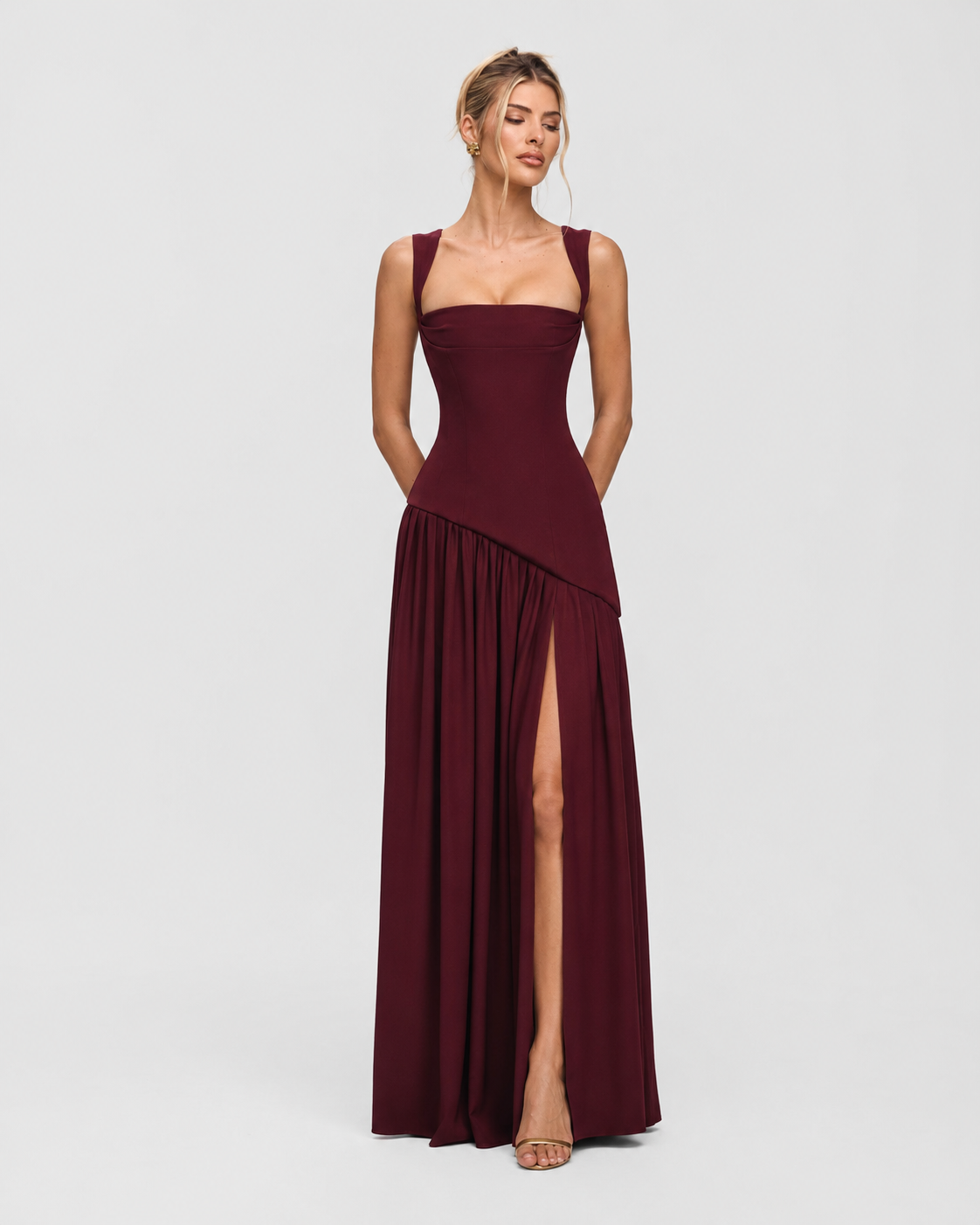 ARIANA - Vestido Maxi Corsé con Abertura y Pañuelo