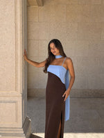 Vestido Largo Drapeado Bicolor Encuadre