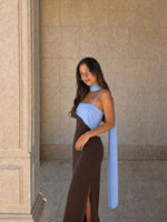 Vestido Largo Drapeado Bicolor Encuadre