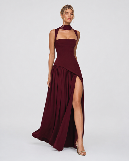 ARIANA - Vestido Maxi Corsé con Abertura y Pañuelo