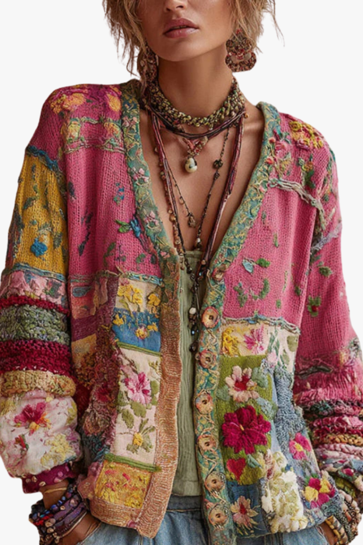 Petronella | Cárdigan de Punto Patchwork Floral