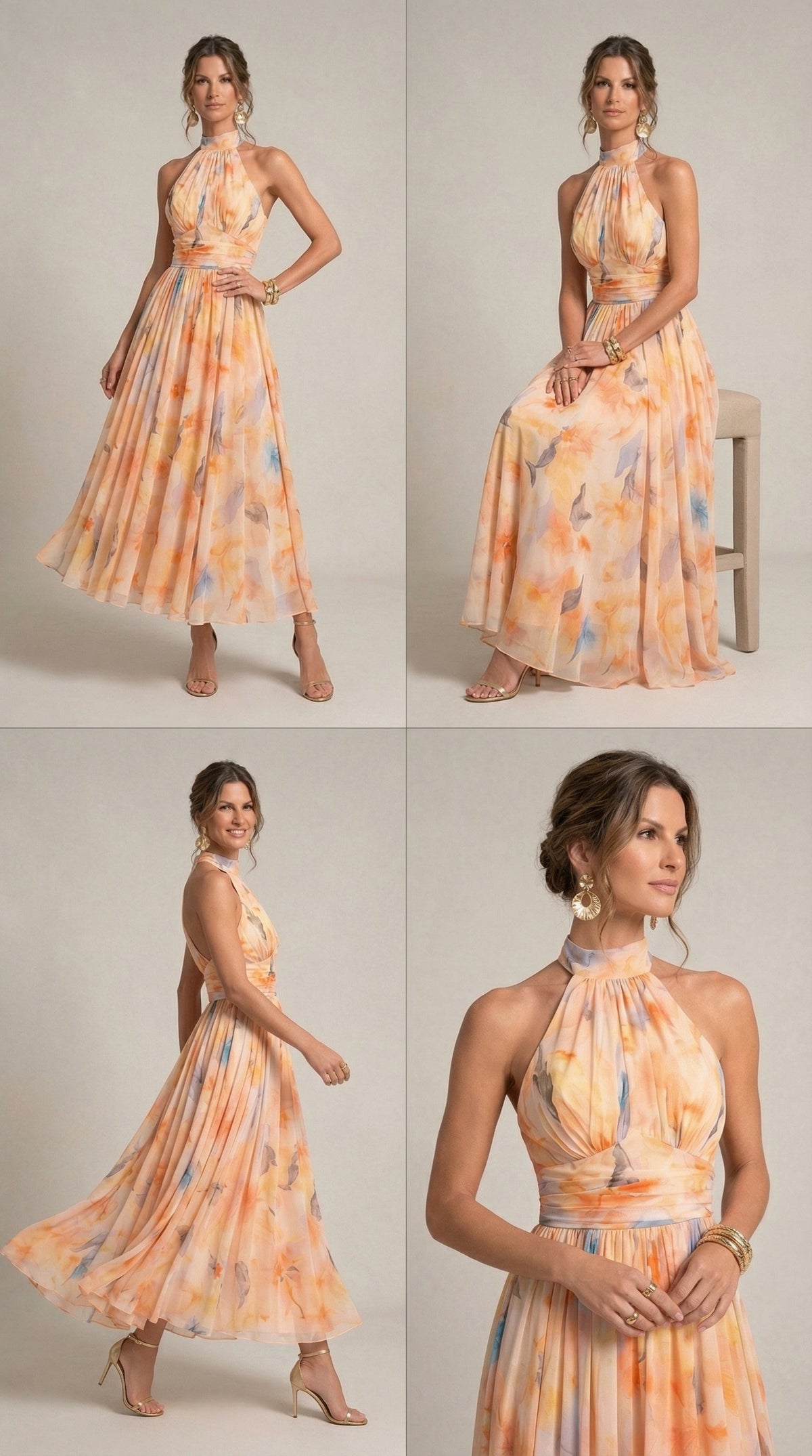 Vestido de Cuello Halter con Estampado de Acuarela - XL