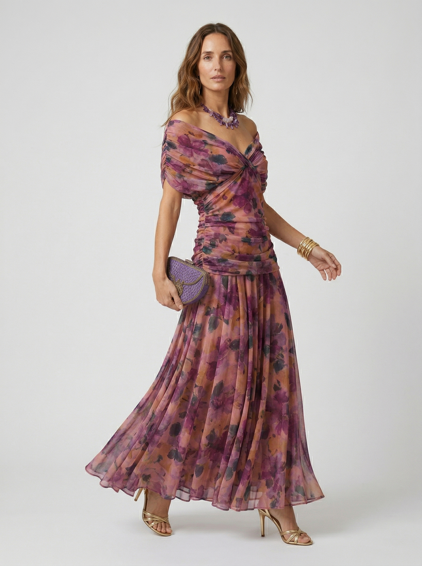 Vestido largo con escote en v - Floral XL
