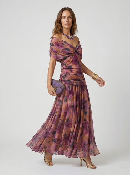 Vestido largo con escote en v - Floral XL