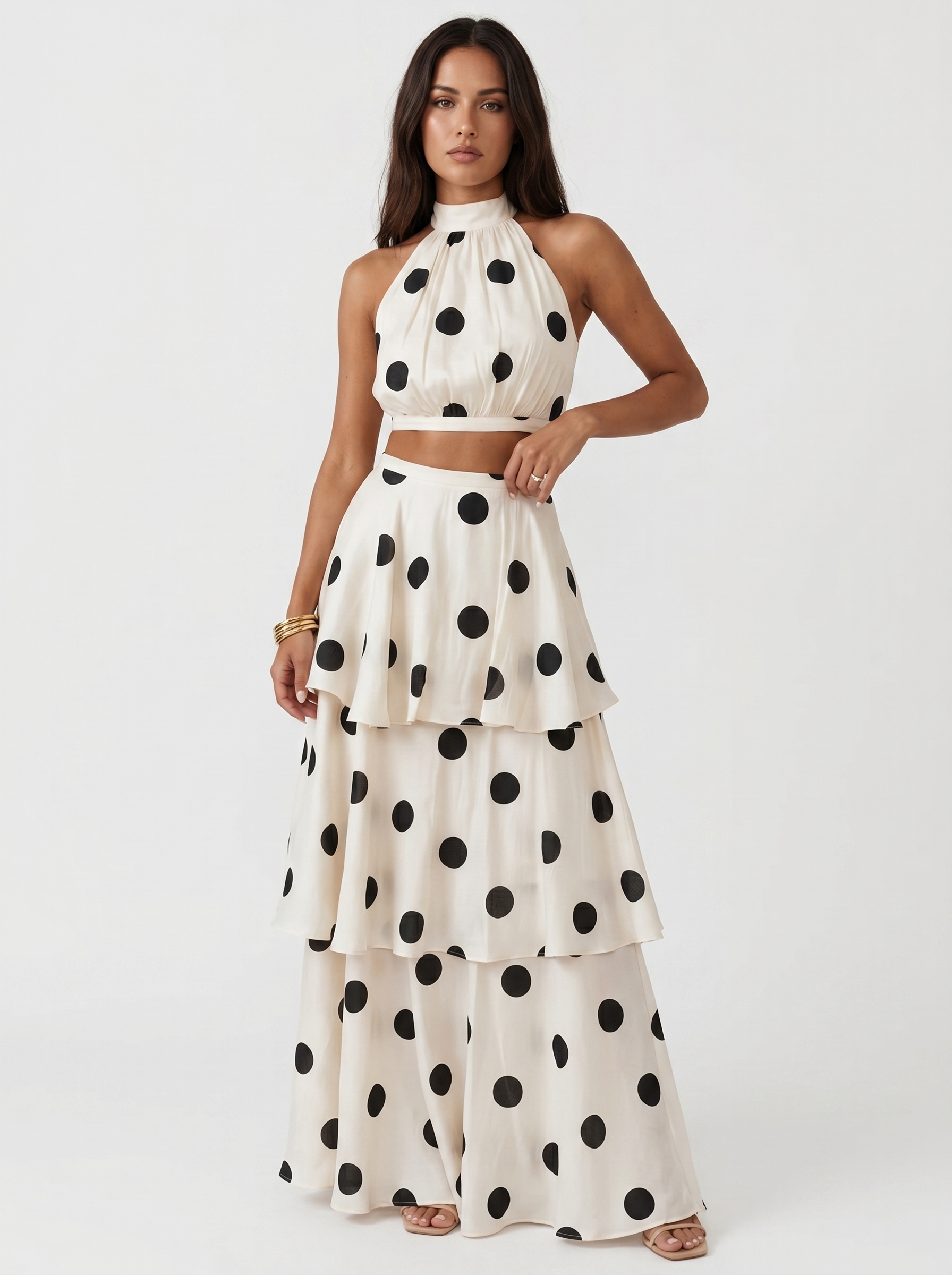 Conjunto top y falda larga de lunares - M