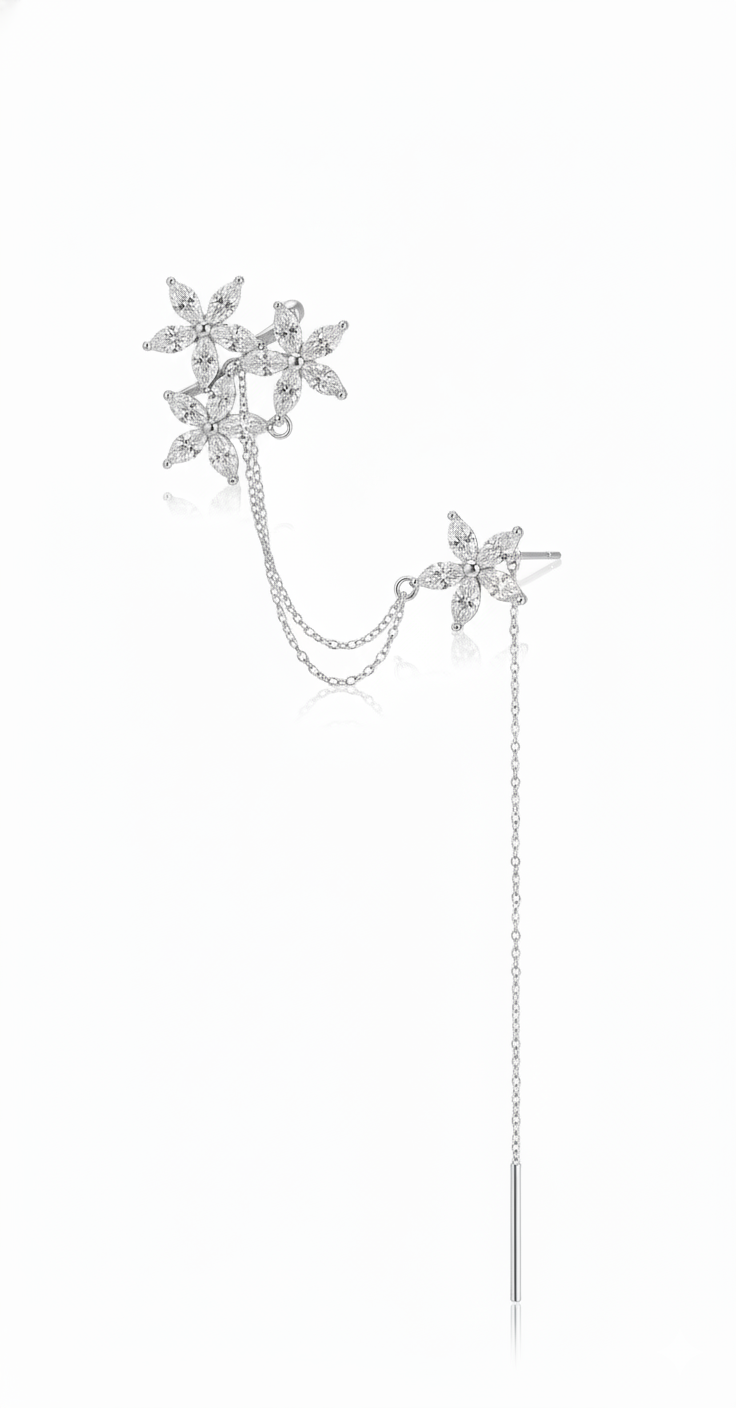 Pendientes de flores elegantes Plata