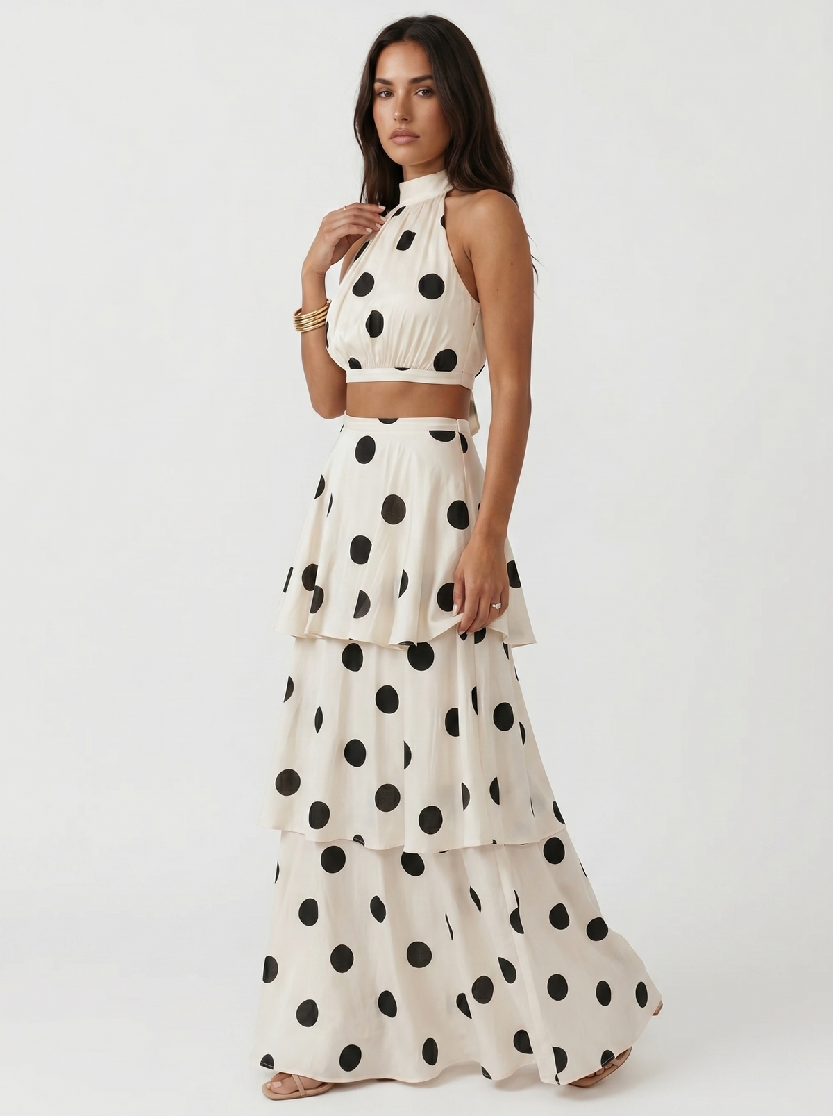 Conjunto top y falda larga de lunares - L