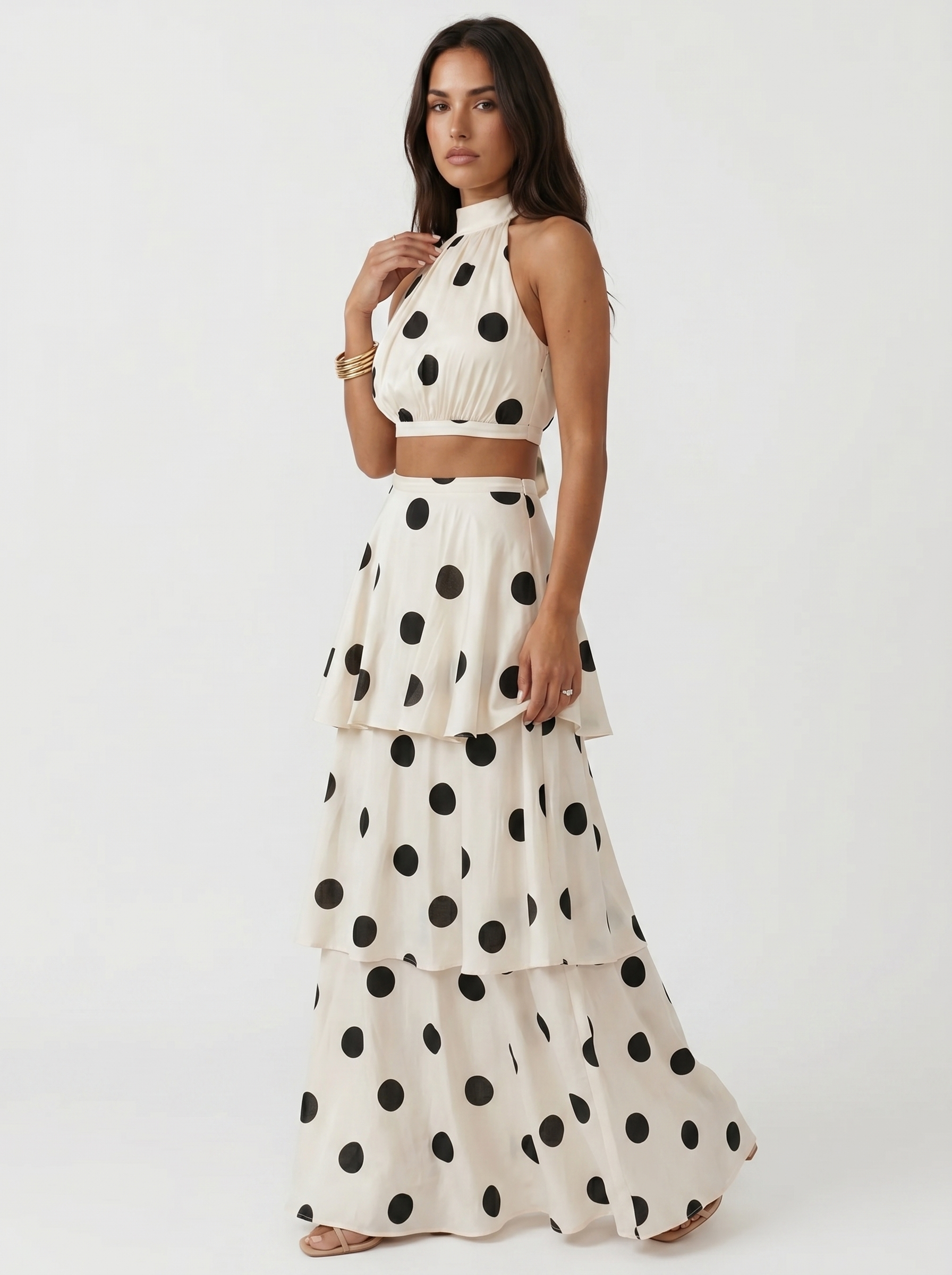 Conjunto top y falda larga de lunares - L
