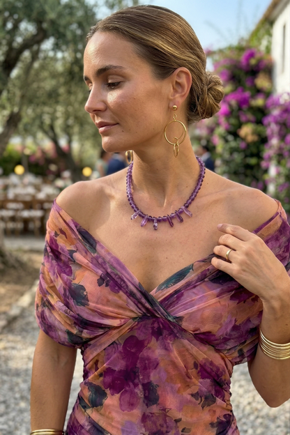 Vestido largo con escote en v - Floral M