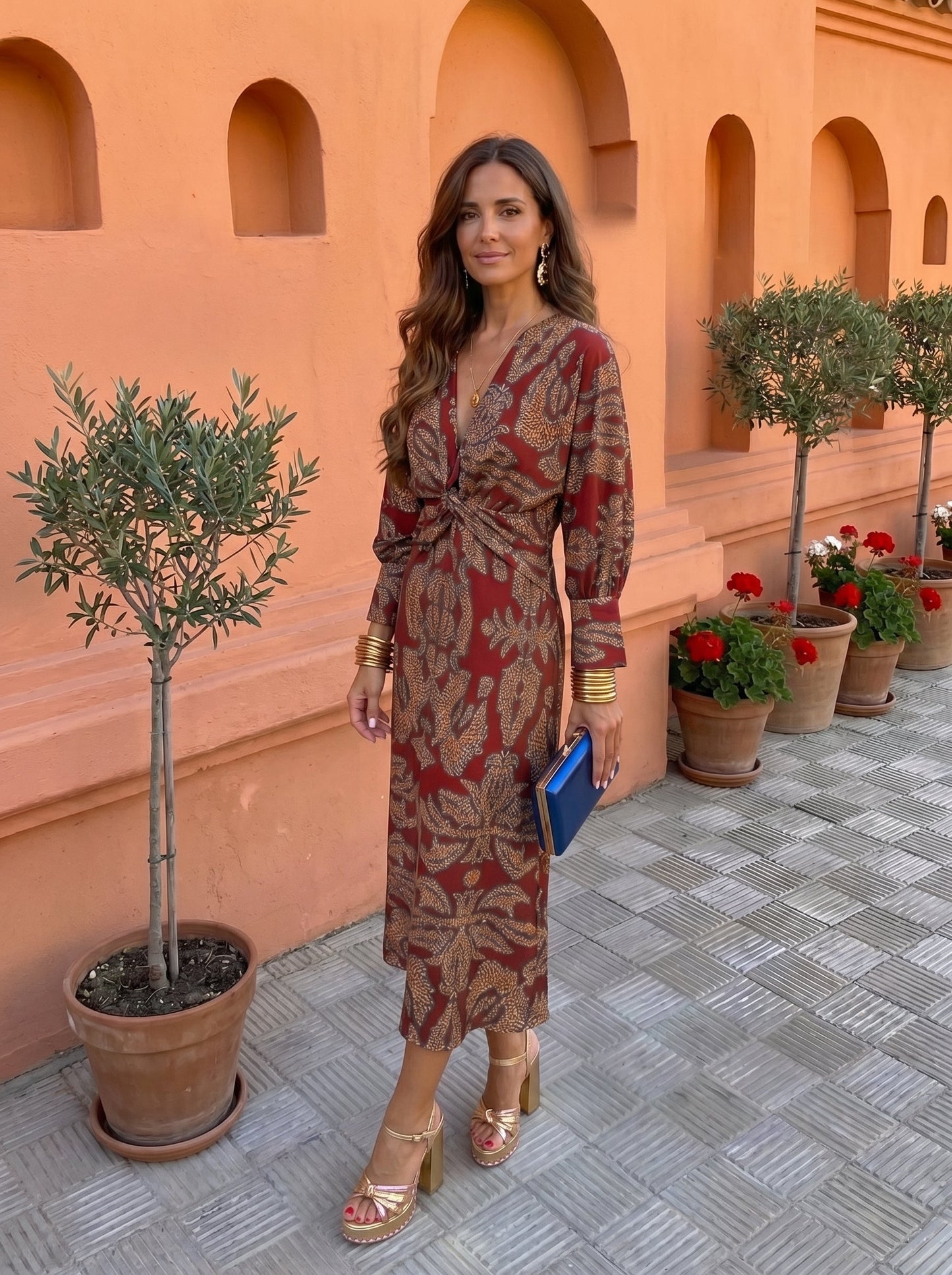 Vestido midi con estampado - Morado XL