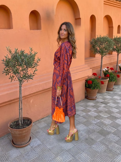 Vestido midi con estampado - Morado 2XL