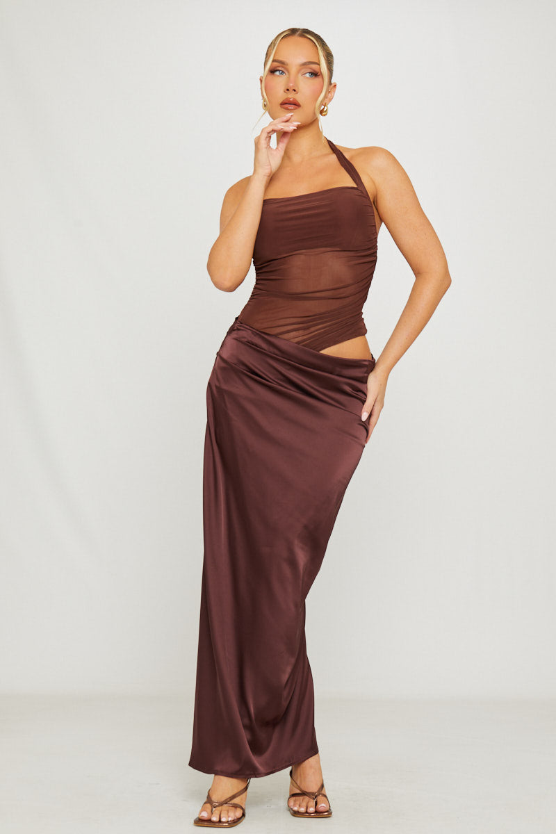 COCOA MUSE - Vestido Maxi Halter de Tul y Falda Satinada