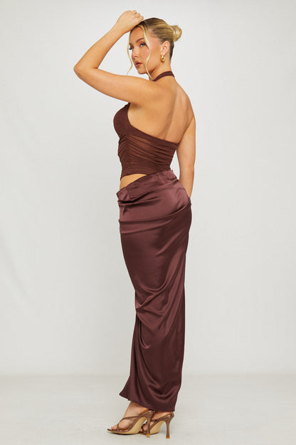 COCOA MUSE - Vestido Maxi Halter de Tul y Falda Satinada