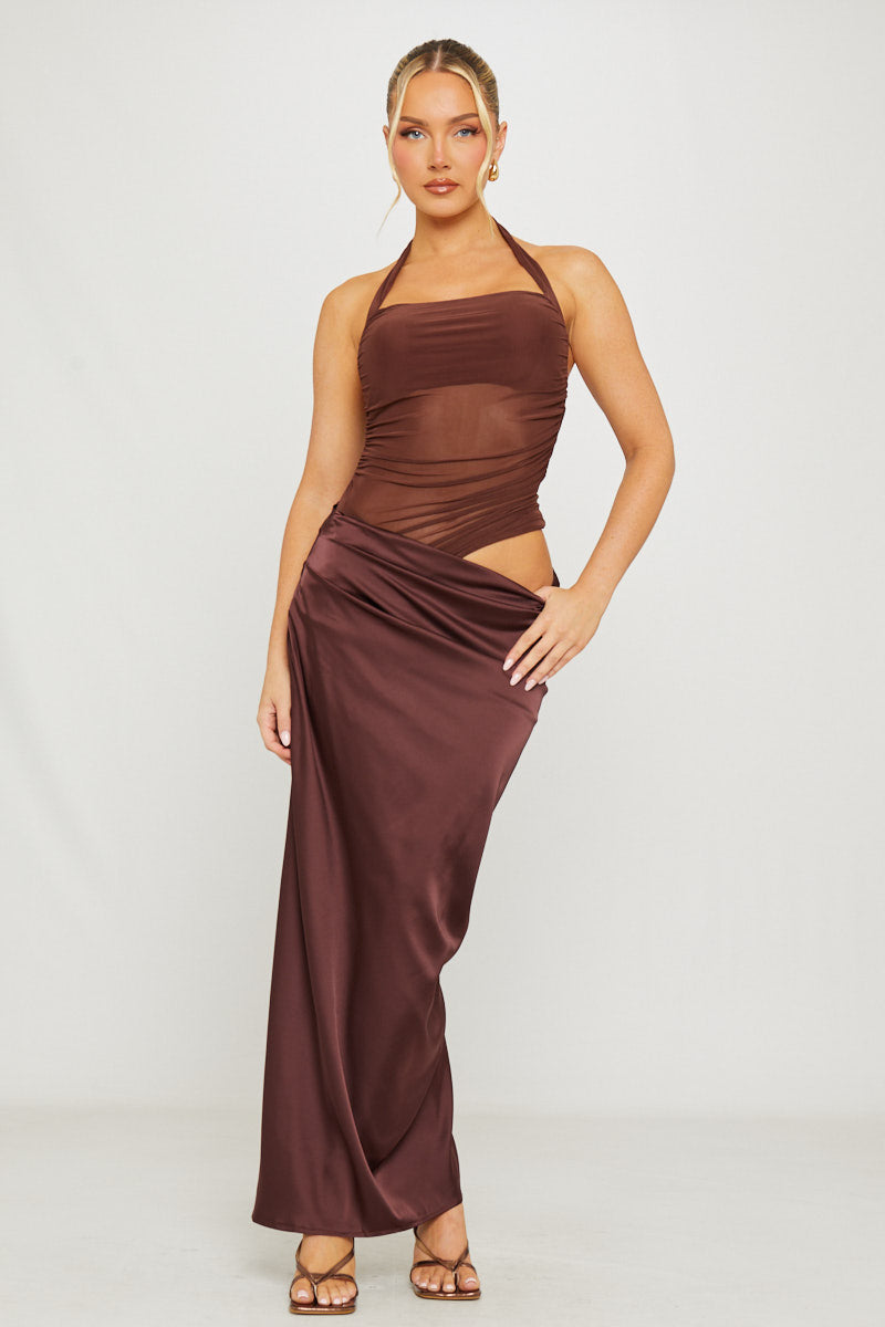 COCOA MUSE - Vestido Maxi Halter de Tul y Falda Satinada