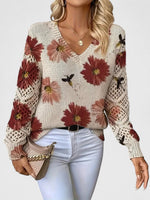 MAE - Jersey Floral con Escote en V y Mangas Caladas