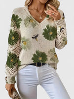 MAE - Jersey Floral con Escote en V y Mangas Caladas
